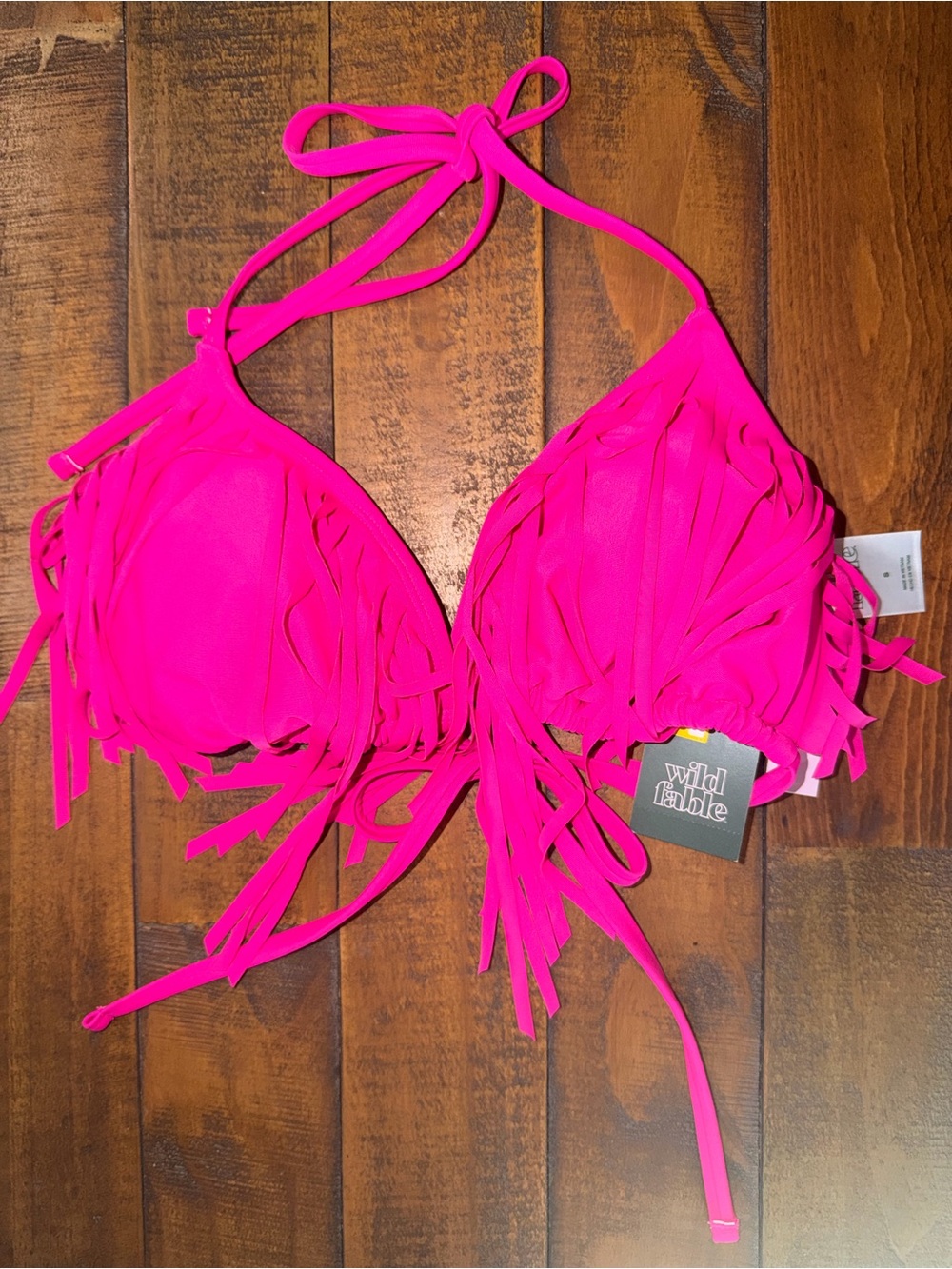 wild fable Neon Pink Fringe Halter Bikini Top